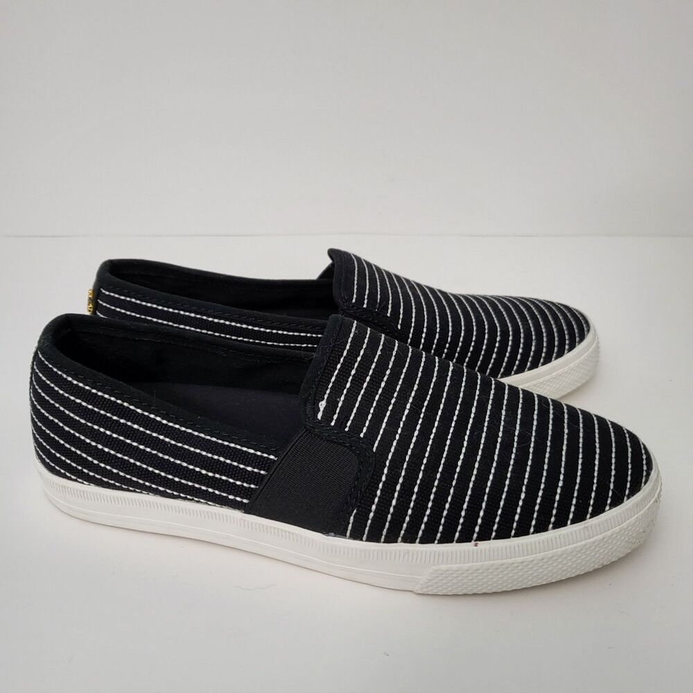 LAUREN Ralph Lauren Jinny Flats Womens 6.5 Slip On Sneakers Black White Stripe